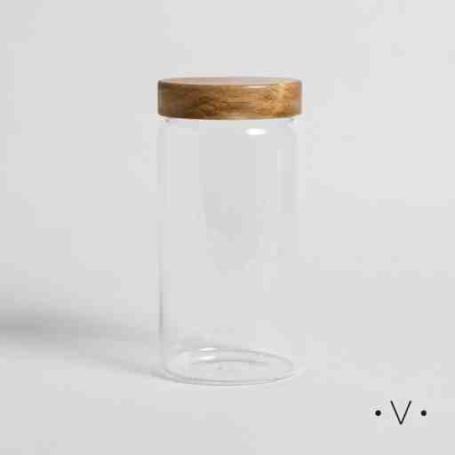 FRASCO REDONDO CON TAPA MADERA DE ACACIA VASSA 800ML